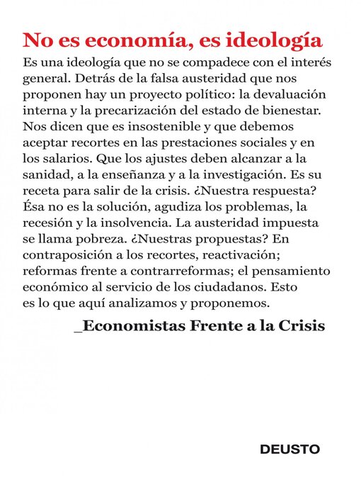 Title details for No es economía, es ideología by Economistas Frente a la Crisis - Available